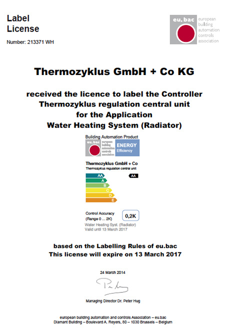Thermozyklus : la meilleure rgulation de chauffage certifie eu.bac  ce jour