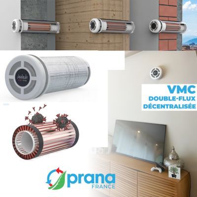 VMC double flux décentralisée haut rendement PRANA  - Capteurs CO2, température, humidité, COV