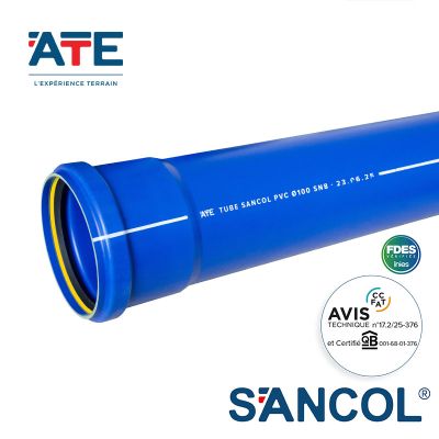 Tube renforcé Ø100 à joint SANCOL sous Avis technique et certifié QB - évacuation enterrée à joint