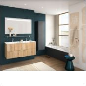 Meuble bas sous double vasque GRAPHIC 2 tiroirs L.120 x P.46 x H.55 cm finition Mélodie chêne scié clair structuré et poignée Silia Réf. B5KV2CXDZ714GM