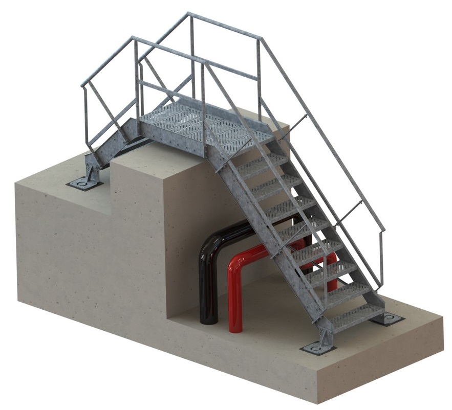 Escalier et saut de loup acier EN STOCK - Escalier double accès livré en kit